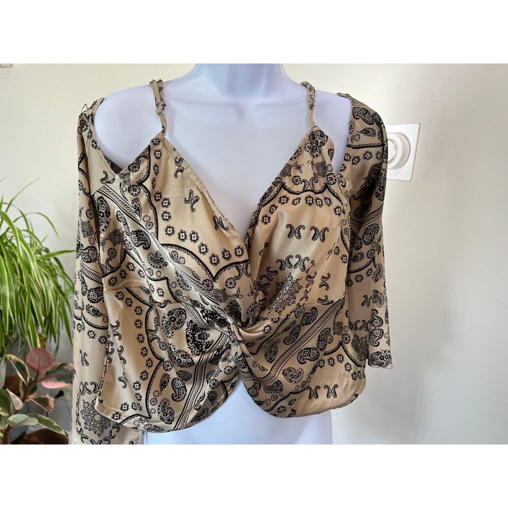 MISSGUIDED Women's‎ Blouse Crop Top 6 Floral Tie Front Bralet Cold Shoulder #415